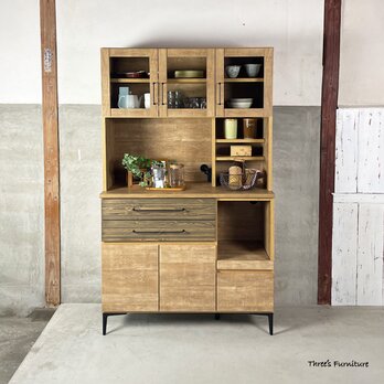 キッチンボード　食器棚　ｗ105　カップボード　キャビネット　アイアン　日本製の画像