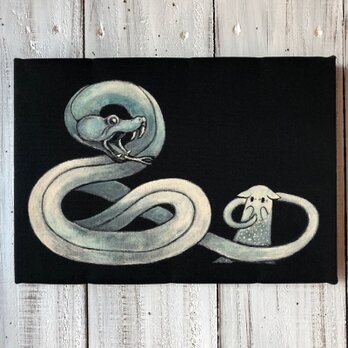 「蛇に驚く猫木霊」SMサイズ アート作品 原画 絵本「猫木霊」使用 徳島洋子作品 ★ 星月猫の画像
