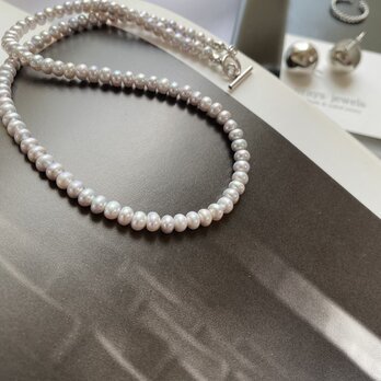 Silver925 Pearls Necklaces:Gray Silver淡水パールネックレス38ｃｍ グレー/シルバーグレーの画像