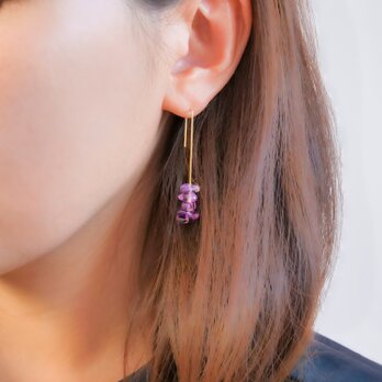 14kgf Amethyst Square Line Pierced Earrings Gift Box　098の画像