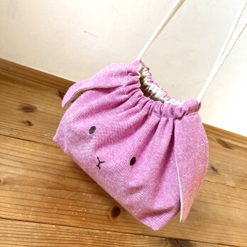 垂れ耳　うさぎ 弁当袋 ピンク　巾着 Ｌ 送料無料　ランチ　バッグ プレゼント 子供 入園 入学 動物　の画像