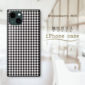 ギンガムチェック 強化ガラスケース iPhone ケースの画像
