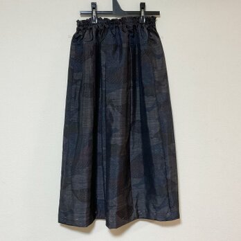 着物リメイク Ｎ 大島  ギャザースカート  シルク 古布正絹 着物スカートの画像
