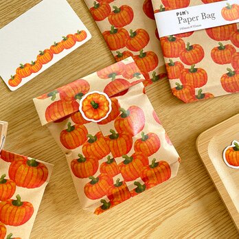 かぼちゃの平袋〈小〉8枚入 マチなし紙袋 ペーパーバッグ ギフトバッグ ラッピング 秋 野菜 南瓜 pumkin レトロの画像