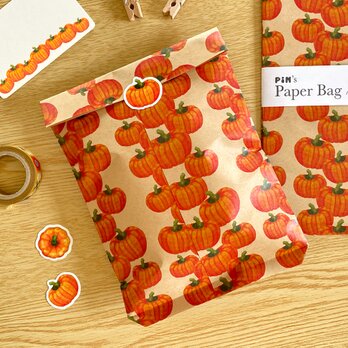 かぼちゃの平袋〈大〉5枚入 マチなし紙袋 ペーパーバッグ ギフトバッグ ラッピング 秋 野菜 南瓜 pumpkinの画像