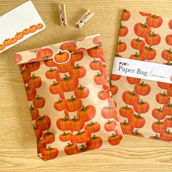 かぼちゃの平袋〈大｜5枚入〉マチなし 紙袋 ペーパーバッグ ギフトバッグ ラッピング 野菜モチーフ かわいい おしゃれの画像