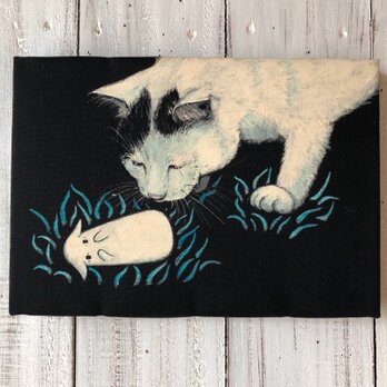 「見つかってしまった猫木霊」SMサイズ アート作品 原画 絵本「猫木霊」使用 徳島洋子作品 ★ 星月猫の画像
