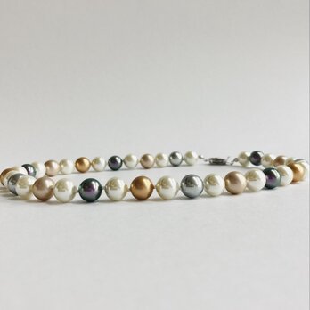 ガラスパールmixオールノットネックレス/10mm約43cm/タヒチアンパープルmix/R/made in japan