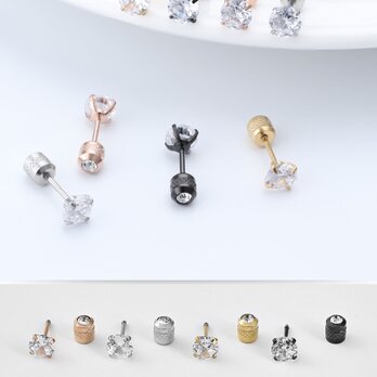 ピアス サージカルステンレス ネジ式キャッチ 立爪 リバーシブル 両耳用 1ペアの画像