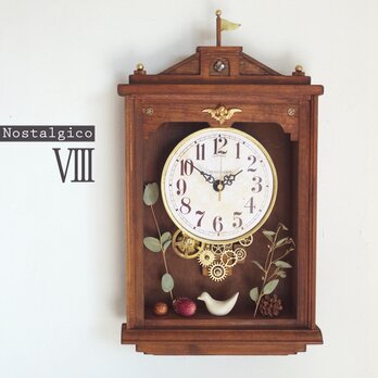 【送料無料】NOSTALGICOⅧ #008　レトロな掛け時計　Mサイズ　手作り品　 アンティーク調 木製　インテリアの画像
