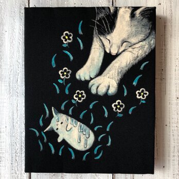 「耐える猫木霊」F0サイズ アート作品 原画 絵本「猫木霊」使用 徳島洋子作品 ★ 星月猫の画像