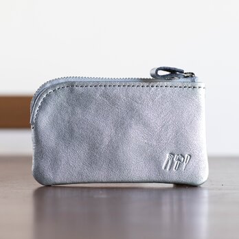 L字ファスナーポーチ　コインケース　小物入れ　姫路産シュリンクレザー　シルバー　apo-12ns