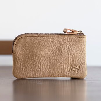 L字ファスナーポーチ　コインケース　小物入れ　姫路産シュリンクレザー　ゴールド　apo-12ns