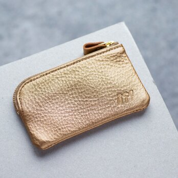 L字ファスナーポーチ　コインケース　小物入れ　姫路産シュリンクレザー　ゴールド　apo-12ns