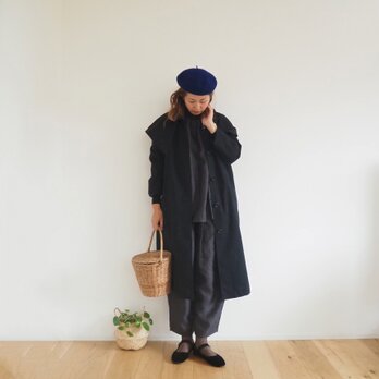 Cotton nylon peach cape coat / BLACKの画像