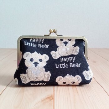 熊　がま口ポーチ　14cm口金　大きめ　ベア　黒　　491　