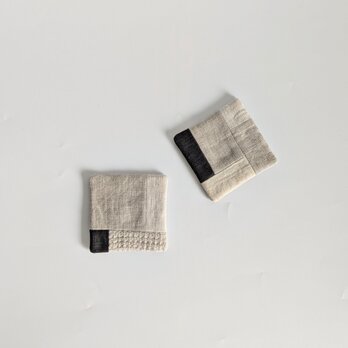 リネンのコースター　2枚set/チャコールグレー　パッチワークの画像