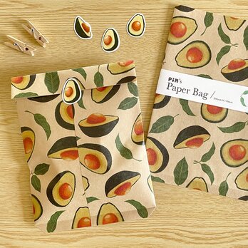 アボカドの平袋〈大〉5枚入 マチなし紙袋 ペーパーバッグ ギフトバッグ ラッピング 野菜 グッズ avocado 雑貨の画像