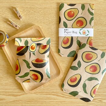アボカドの平袋〈小〉8枚入 マチなし紙袋 ペーパーバッグ ギフトバッグ ラッピング 野菜 グッズ avocado 雑貨の画像