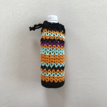 コットンxアクリル糸　かぎ針編みのボトルカバー　ペットボトル　水筒　巾着の画像