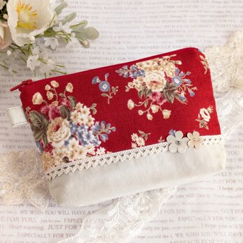 可愛いフラワーモチーフ付き花柄ポーチ