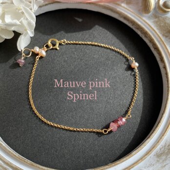 16kgp【Mauve pink】スピネルと淡水パールのブレスレット　ac/643の画像