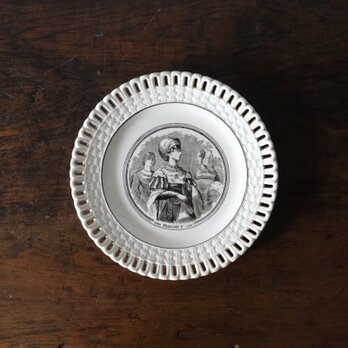 ロンウィ Longwy パニエ グリザイユ 平皿 φ19.4cm フランスアンティーク アンティーク0501256の画像