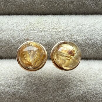 高品質 ゴールドルチル クォーツ 1粒ピアス 14kgf　タイチンルチルの画像