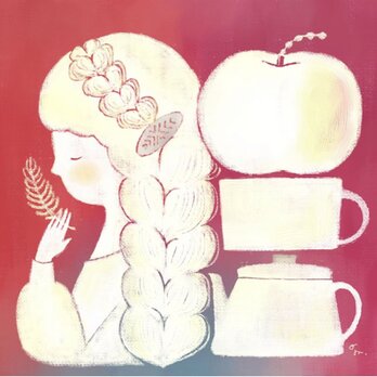 キャンバスパネル 「りんご　カップ　ポット」の画像