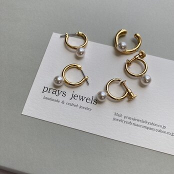 Drop Pearls Earrings　フープイヤリング　ホワイトパール一粒デザインフープイヤリングの画像