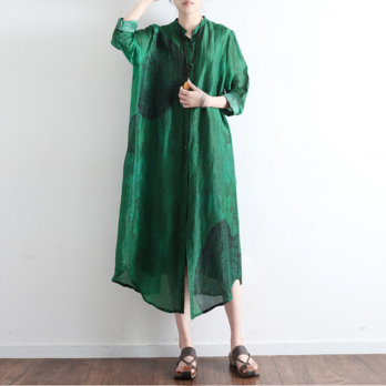 送料０♪上品.糸麻カーディガン.ワンピース.パーカー長袖スカート.ゆったり.グリーンの画像