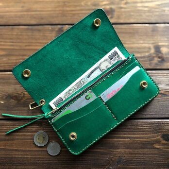 【Trucker Wallet 2層 丸染めCASH-GREEN】の画像