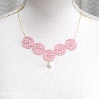 【受注製作】タティングレースとコットンパールのネックレス〈桜〉の画像