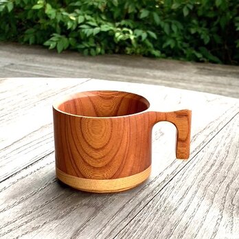 【☆ツートンの材質】たっぷり入る 木製マグカップ　wooden mag　欅 けやき ・タモ0049の画像