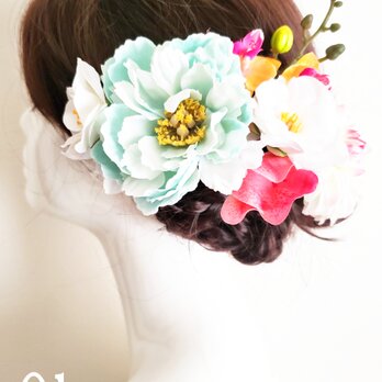 花姫 ピオニーと椿の髪飾り6点Set No868の画像