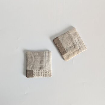 リネンのコースター　2枚set/モカ　ナチュラル　パッチワークの画像