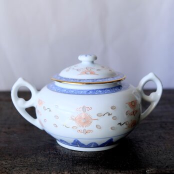 美しいフォルム◇中国景徳鎮　蛍焼赤絵金彩　蓋付ポット　茶器　チャイナレトロ　シノワズリの画像