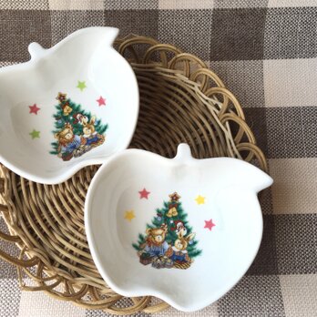 クリスマス　ツリー　くま　うさぎ　りんごボウル　2個の画像