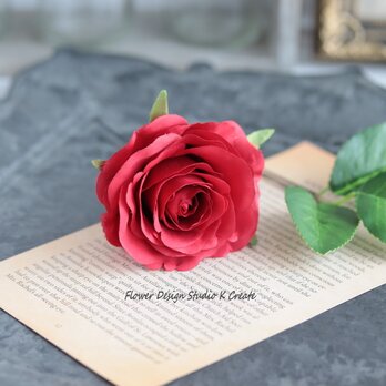 薔薇と葉っぱの髪飾り（赤）　花径80ｍｍ　赤　赤い薔薇　髪飾り　レッド　フローレス　フラメンコ　ダンス　バラ　バレエ　美女と野獣の画像