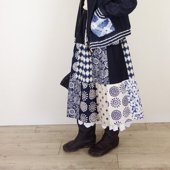 リネンパッチティアードスカート☆ネイビーの画像