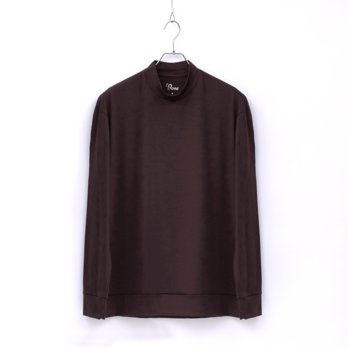 【ユニセックス】メリノウール モックネック長袖Tシャツ　(601ダークブラウン　Mサイズ)の画像
