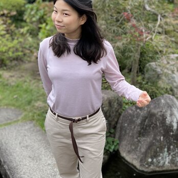 【ユニセックス】C MOCK NECK　ウール100％半袖Tシャツ　(300ライトピンク　Mサイズ)の画像