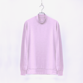 【ユニセックス】メリノウール モックネック長袖Tシャツ　(300ライトピンク　Mサイズ)の画像