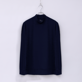 【ユニセックス】C MOCK NECK　ウール100％長袖Tシャツ　(901ダークネイビー　Sサイズ)の画像