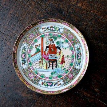 チャイナレトロで可愛い◆花と鳥と皇女。中国産　色絵金彩中皿プレート　器　シノワズリ　派手の画像