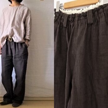 【ｃ様専用ページ】こげ茶　綾織40リネン　ゆるストレートパンツの画像