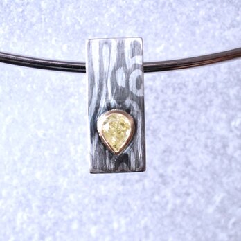 シルバーペンダント/k18石付き  木目金 ダイヤモンド（ペアシェイプ） | 石彩-木目金・高級シルバーリングの画像