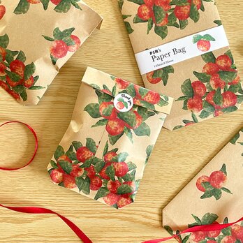 ヒメリンゴの平袋〈小〉8枚入 マチなし紙袋 ペーパーバッグ ギフトバッグ ラッピング 林檎 バレンタイン 誕生日 可愛いの画像