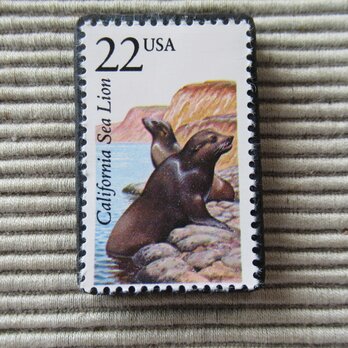 アメリカ　野生動物切手ブローチ 8870の画像