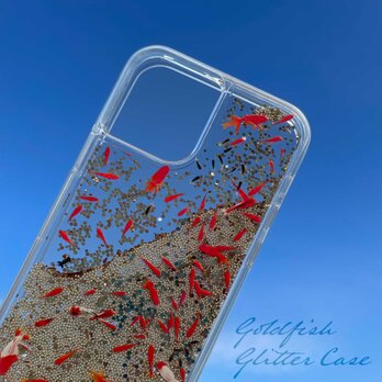 金魚すくい グリッターケース iPhoneケース スマホケース iPhone15〜 キラキラの画像